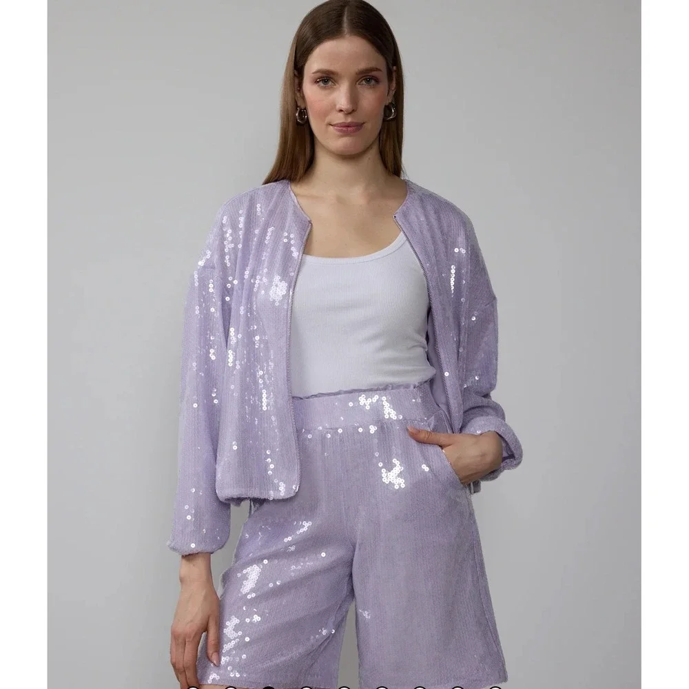 NY&C New‎ York & Company Sequin Shorts Lilac Purple Party Sparkly XL